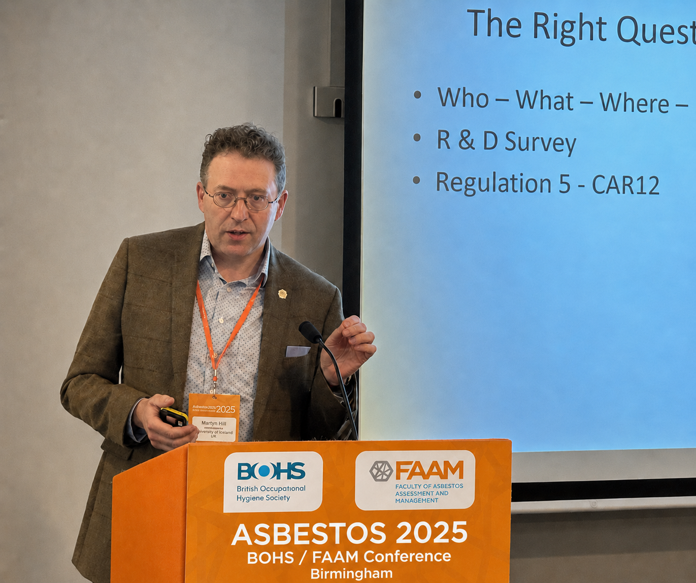 Marcus Hill speaking at the FAAM Asbestos 2025 Conference