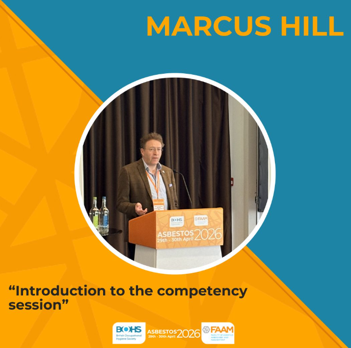 Marcus Hill introducing the professional competence session at the BOHS FAAM Asbestos 2026 Conference
